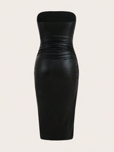 Split Thigh PU Leather Tube Bodycon Dress